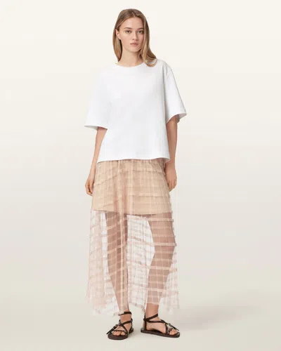 Allsaints Women's Celia Sheer Overlay Midi Skirt In Pink