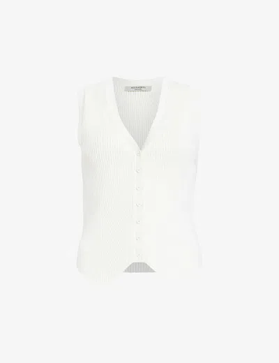 ALLSAINTS ALLSAINTS WOMEN'S CHALK WHITE CRUZ V-NECK RIBBED KNITTED WAISTCOAT