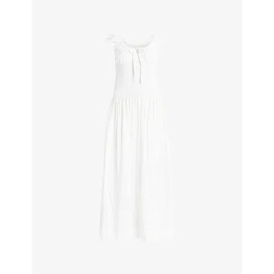 Allsaints Womens Chalk White Eliza Gathered Woven Midi Dress