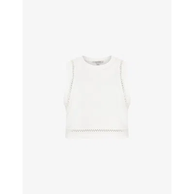 Allsaints Womens Chalk White Ewelina Lila Ladder-trim Cropped Knitted Top