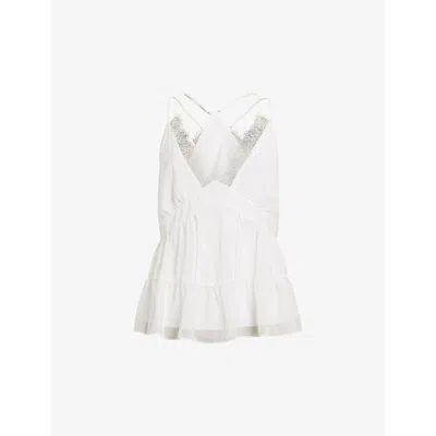 Allsaints Womens Chalk White Rowen Lace-embroidered Relaxed-fit Woven Cami Top In Chalk White
