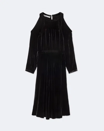 Allsaints Womens Chrissy Open-shoulder Velvet Midi Dress Velvet Aubergi In Black