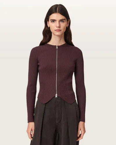 Allsaints Women's Cruz Dual Zip Ribbed Cardigan In Brown