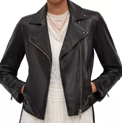 Pre-owned Allsaints Women's Dalby Leather Biker Jacket Us 4 In Black