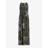 Allsaints Kaya Batu Floral Print Sleeveless Dress In Deep Khaki Gre