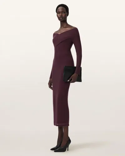 Allsaints Delta Bodycon Jersey Midi Dress In Purple