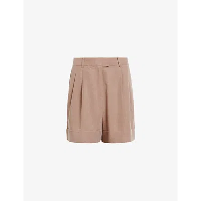 Allsaints Womens Doe Brown Deri Lyn Wide-leg Mid-rise Woven Shorts In Doe Brown