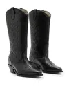 Allsaints Womens Black Dolly Embroidered-stitch Leather Western Boots In Black