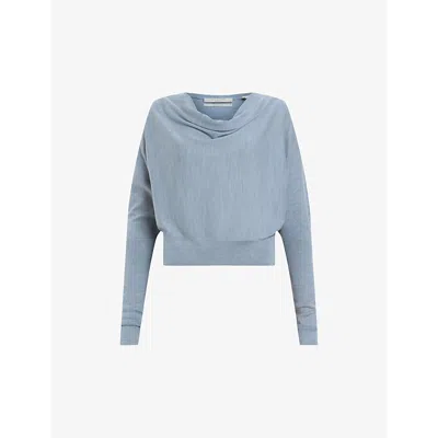 Allsaints Womens Dusty Blue Ridley Cropped Wool Jumper In Dusty Blue