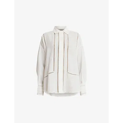 ALLSAINTS ALLSAINTS WOMEN'S ECRU WHITE JADE EMBROIDERED-STRIPE RELAXED-FIT LINEN SHIRT