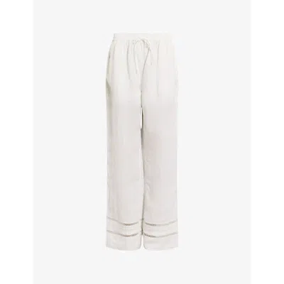 Allsaints Womens Ecru White Jade Stripe-embroidered High-rise Linen Trousers