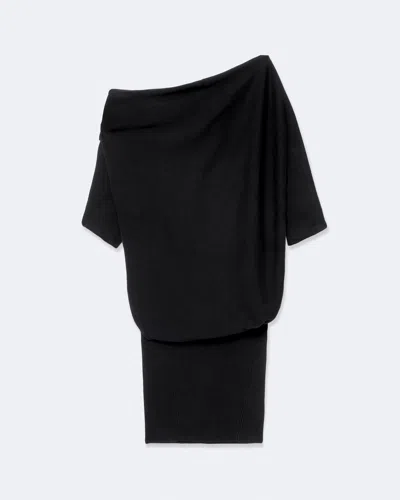 Allsaints Women's Ellie Asymmetric Knitted Cotton Mini Dress In Black