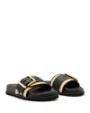Allsaints Ellie Studded Buckle Leather Sliders In Natural/black