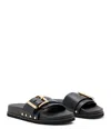 Allsaints Ellie Studded Buckle Leather Sliders In Black