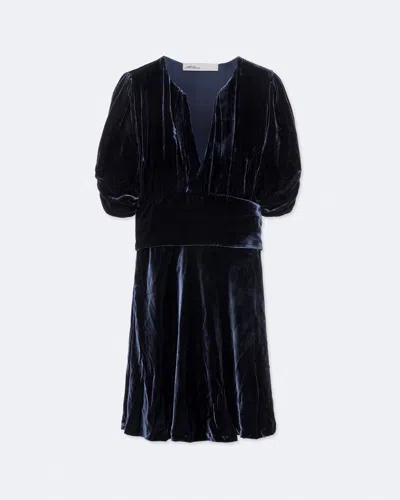 Allsaints Womens Ena V-neck Velvet Mini Dress Velvet Ink Blu In Blue