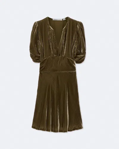 Allsaints Womens Ena V-neck Velvet Mini Dress Velvet Khaki G In Brown