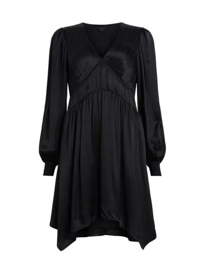 Allsaints Women's Esta Satin Handkercheif Minidress In Black