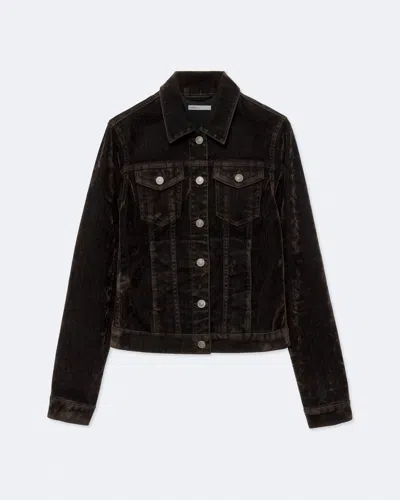 Allsaints Women's Fitted Flocked Denim Trucker Jacket In Black