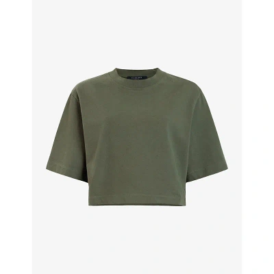 Allsaints Womens Forest Green Lottie Oversized Cropped Organic-cotton T-shirt