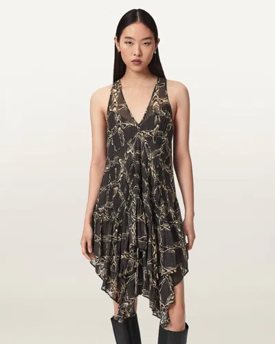 Allsaints Gretel Asymmetric Tiered Midi Dress In Black