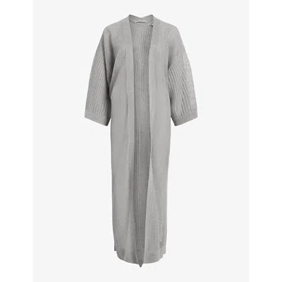 Allsaints Womens Grey Misha Long-sleeve Relaxed-fit Knitted Kimono