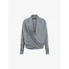 ALLSAINTS ALLSAINTS WOMEN'S GREY WASSON DRAPED MERINO-WOOL CARDIGAN