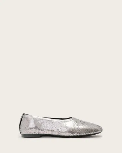 Allsaints Hailee Leather Ballet Flats In Silver