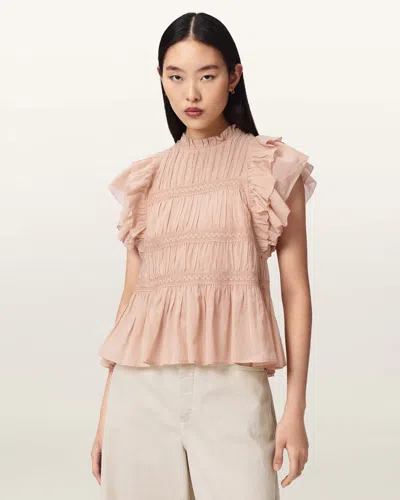 Allsaints Women's Harriet Short Sleeve Ruched Relaxed Fit Top In Neutral