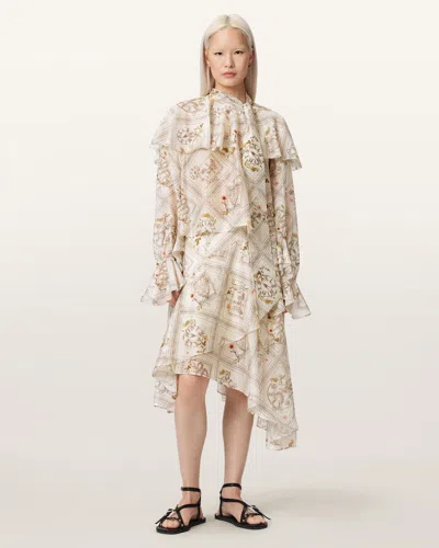 Allsaints Heba Relaxed Fit Floral Organza Blouse In White