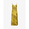 Shop Allsaints Womens  Tiana V-neck Sleeveless Stretch Recycled-polyester Midi Dress In Helena Gold Ye