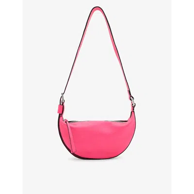 Allsaints Womens Hot Pink Half Moon Logo-debossed Leather Cross-body Bag