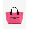 Allsaints Izzy Logo Print Knitted Mini Tote Bag In Hot Pink