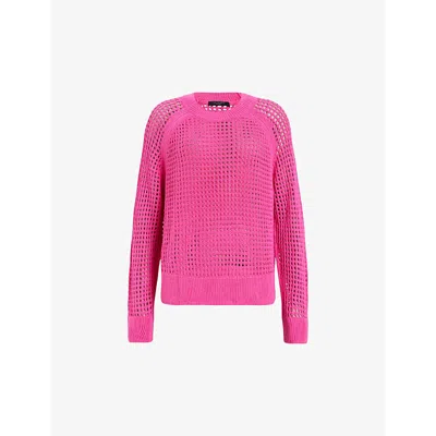 Allsaints Paloma Crew Neck Mesh Sweater In Hot Pink