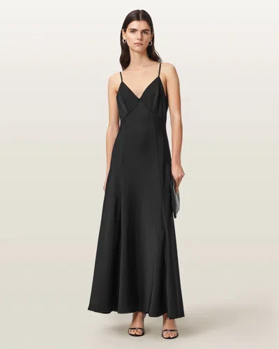Allsaints Irina Maxi Slip Dress In Black