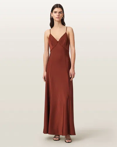 Allsaints Irina Maxi Slip Dress In Brown