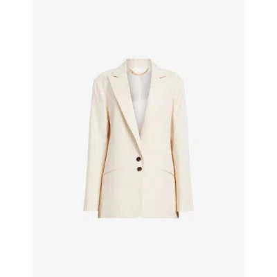 Allsaints Womens Ivory White Payton Single-breasted Striped Cotton And Linen-blend Blazer