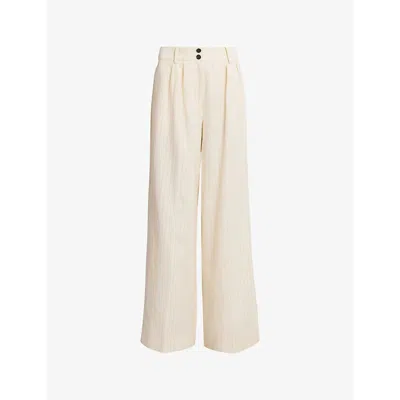 Allsaints Womens Ivory White Payton Wide-leg High-rise Cotton And Linen-blend Trousers