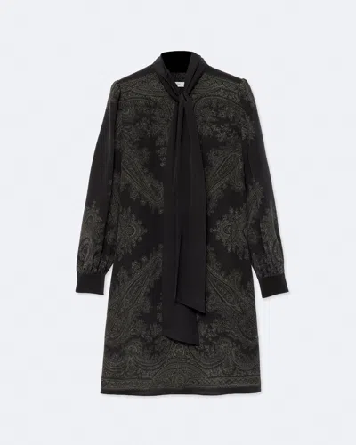 Allsaints Womens Jamie Tie-neck Paisley-print Silk Mini Dress Avalon Black