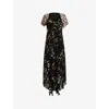 Allsaints Womens Kateri Black Lea Floral-print Short-sleeve Woven Midi Dress In Kateri Black