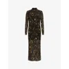 Allsaints Womens Kateri Hazel B Tia Graphic-print Long-sleeve Stretch-mesh Midi Dress In Kateri Hazel B