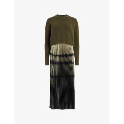 ALLSAINTS CURTIS KNITTED JUMPER AND OMBRE RECYCLED-POLYESTER MIDI DRESS