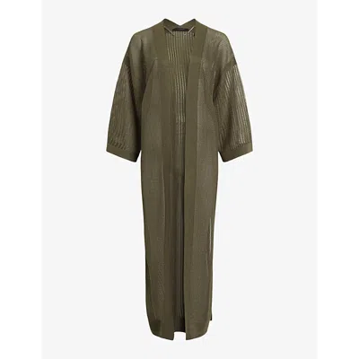 Allsaints Womens Khaki Green Misha Long-sleeve Relaxed-fit Knitted Kimono