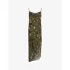 Allsaints Ulla Kora Floral Mesh Slipdress In Khaki Green