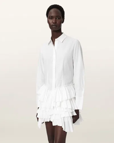 Allsaints Women's Kristi Ruffle Cotton Shirt Dress In White