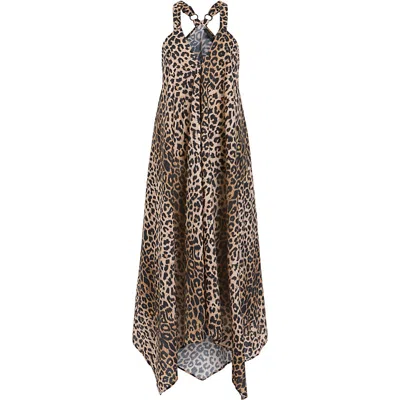 Allsaints Womens Leopard Brown Lil Leopard-print Sleeveless Cotton Maxi Dress