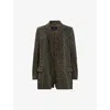 Allsaints Aleida Leopard Print Denim Blazer In Leopard Green