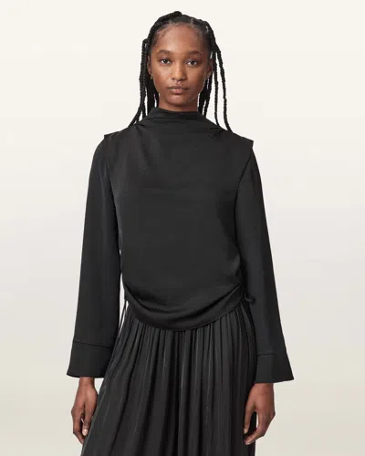 Allsaints Leslie Cowl Neck Relaxed Top In Black