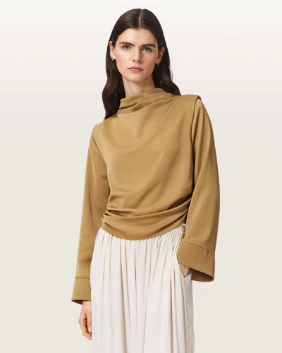 Allsaints Leslie Cowl Neck Relaxed Top In Brown