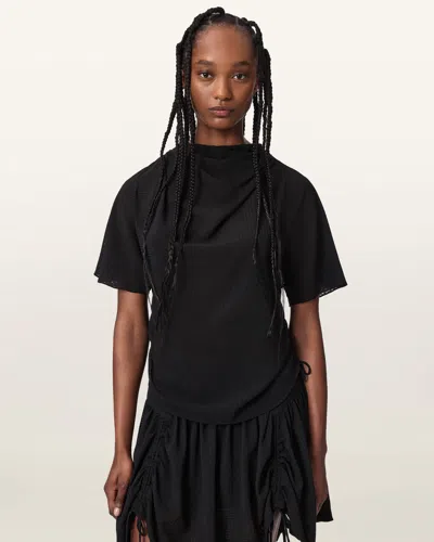 Allsaints Leslie Half Sleeve Cowl Neck Top In Black
