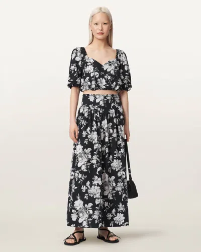 Allsaints Women's Levy Floral Midi Skirt In Black